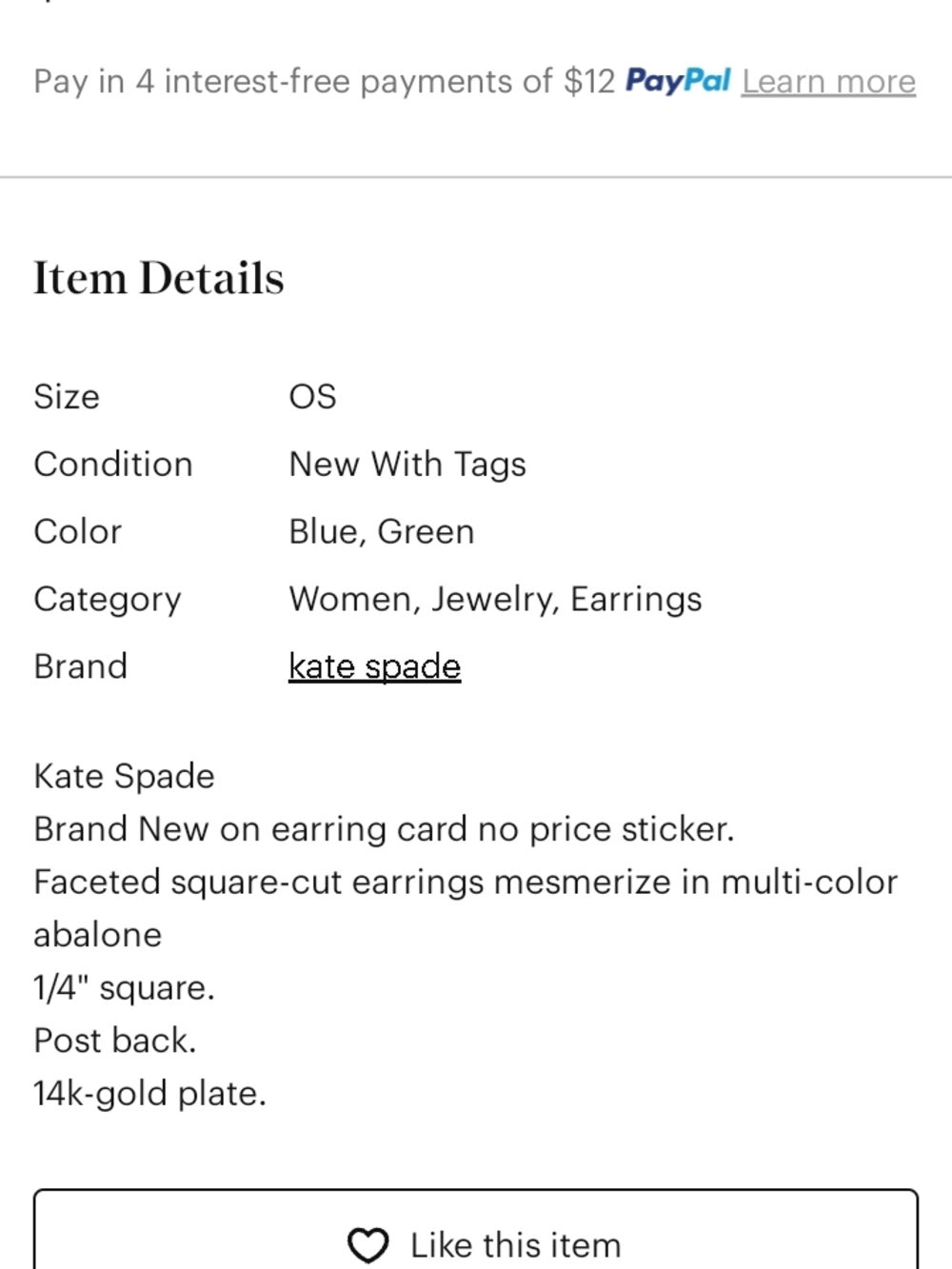 kate spade Gold-Tone Abalone Square Stud Earrings - Picture 6 of 6
